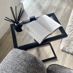 Sora Slide Modern Side Table Glass Metal Sofa Laptop Table