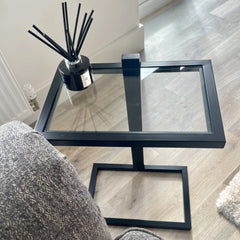 Sora Slide Modern Side Table Glass Metal Sofa Laptop Table