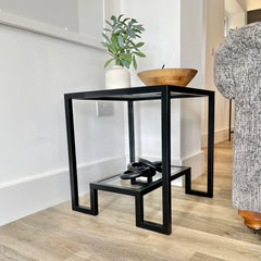 Hudson Glass Table Lounge Living Room Metal Side Table