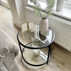 Avery Round Glass Living Lounge Metal Side Table