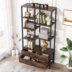 Okara Living Lounge Bookshelf with 2 Drawers & Shelves Bookcase Organizer Rack