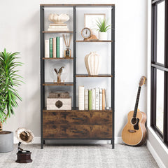 Okara Living Lounge Bookshelf with 2 Drawers & Shelves Bookcase Organizer Rack