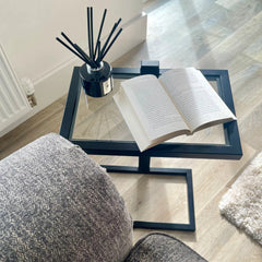 Sora Slide Modern Side Table Glass Metal Sofa Laptop Table