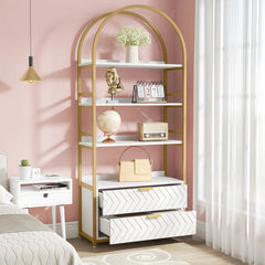 Edex Bookcases with 2 Drawers & 4-Tier Shelves Rack