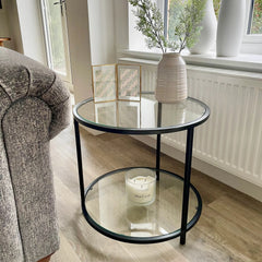 Avery Round Glass Living Lounge Metal Side Table