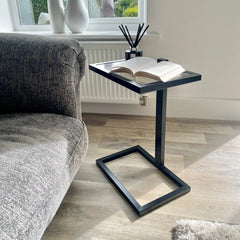 Sora Slide Modern Side Table Glass Metal Sofa Laptop Table