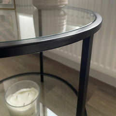 Avery Round Glass Living Lounge Metal Side Table