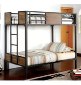 Sindrowzy Industrial Style Iron and Wood Bunk Bed 2 Seats