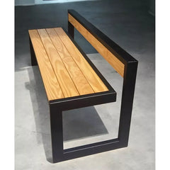 Estilo Iron and Wood Backrest Lawn Outdoor Indoor Bench