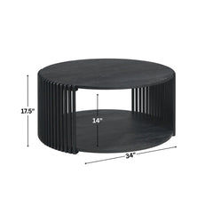 Estie Round Wood Slatted Living Lounge Center Coffee Table
