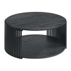 Estie Round Wood Slatted Living Lounge Center Coffee Table