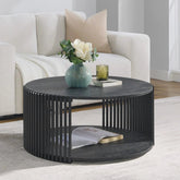 Estie Round Wood Slatted Living Lounge Center Coffee Table