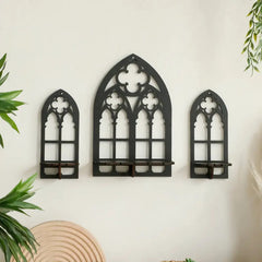 Gothic Wooden Hanging Bracket Wall Storage Shelves (Set of 3)