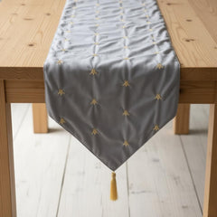 Royal Light Gery Embroidered Velvet Table Runner