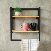 Counzie 2 tier Wood Metal Living Lounge Kitchen Organizer Floating Shelve