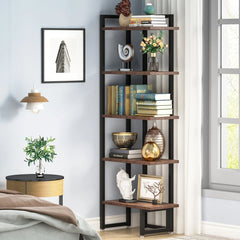 Cora Living Lounge Industrial Corner Shelf Bookcase Organizer Rack