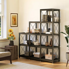 Pecks Industrial Bookshelf Living Lounge 12 Shelves Industrial Bookcase Rack