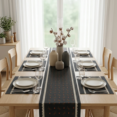 Royal Black Table runner with Mats