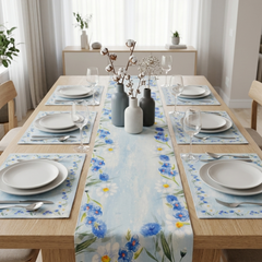White Flowers Table runner with Mats