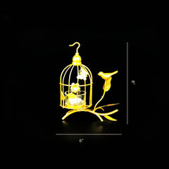Bird Cage Metal Golden Candle Stand with Glass Pot - waseeh.com