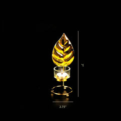 Leaf Metal Golden Candle Stand with Glass Pot - waseeh.com