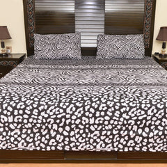 White leopard cotton bed sheet with 2 pillow cases - waseeh.com