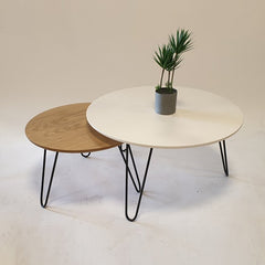 Tatami Contrasted Living Lounge Drawing Room Round Hairpin Centre Tables (Set of 2) - waseeh.com