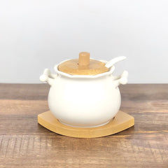 Sugar Pot Set With Wooden Lid - waseeh.com