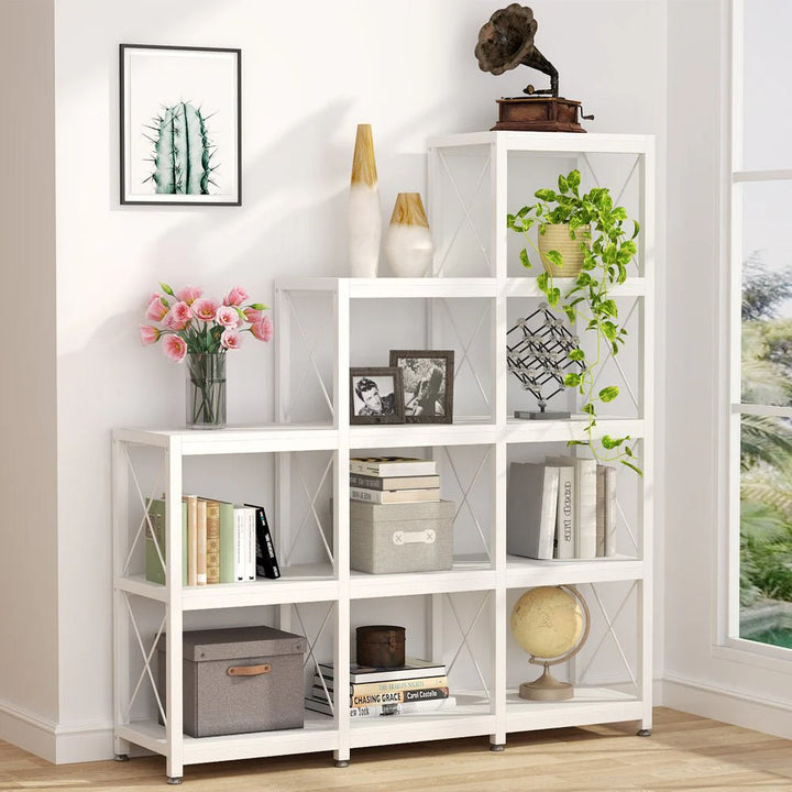 Pecks Industrial Bookshelf Living Lounge 12 Shelves Industrial Bookcase Rack