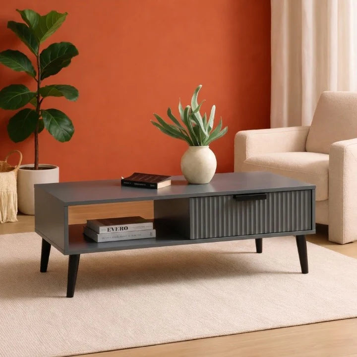 GrandVista Solid Wood Coffee Table with Drawer &amp; Open Shelf Storage