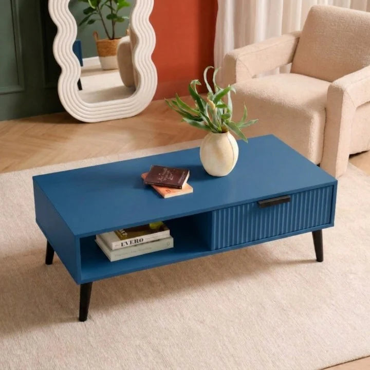 GrandVista Solid Wood Coffee Table with Drawer &amp; Open Shelf Storage