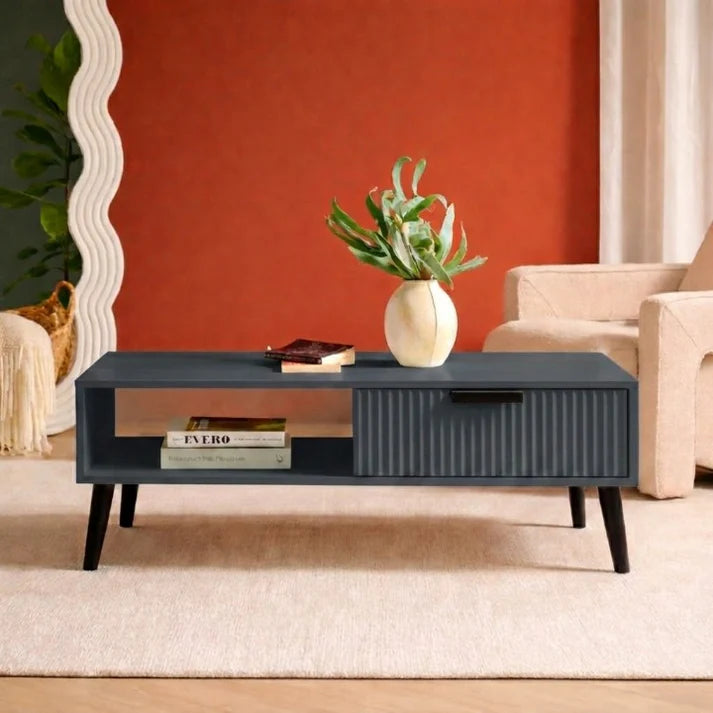 GrandVista Solid Wood Coffee Table with Drawer &amp; Open Shelf Storage