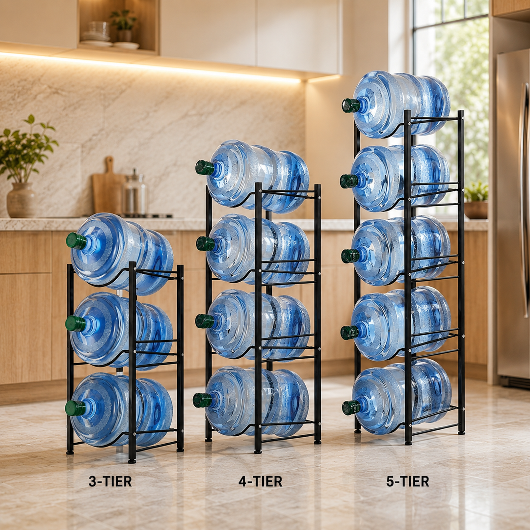 3 tier, 4 tier and 5 tier metal water bottle holder racks for 19 litre bottles in Pakistan