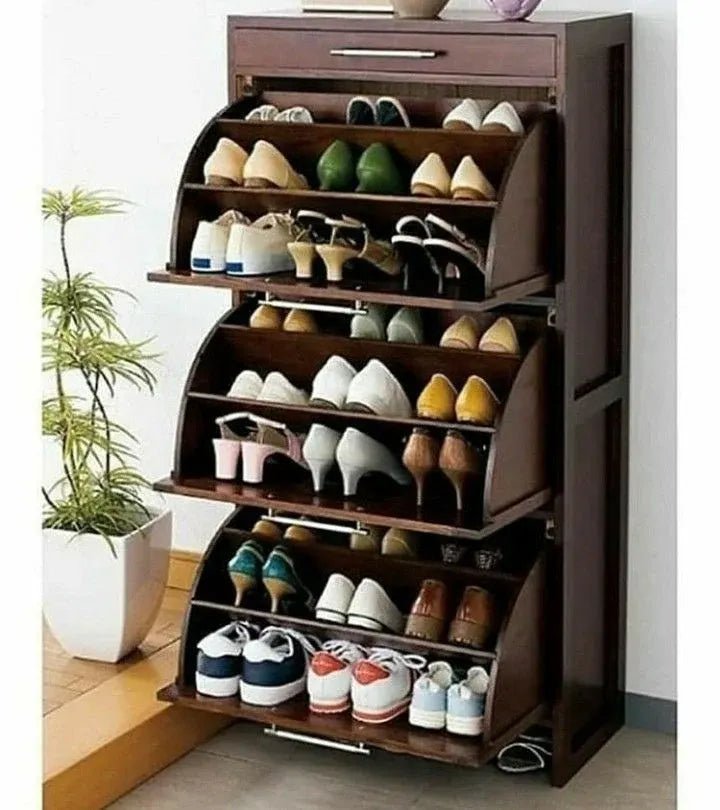 3 Tier Rolling Door Wooden Shoe Rack | Furniture | Waseeh Pakistan