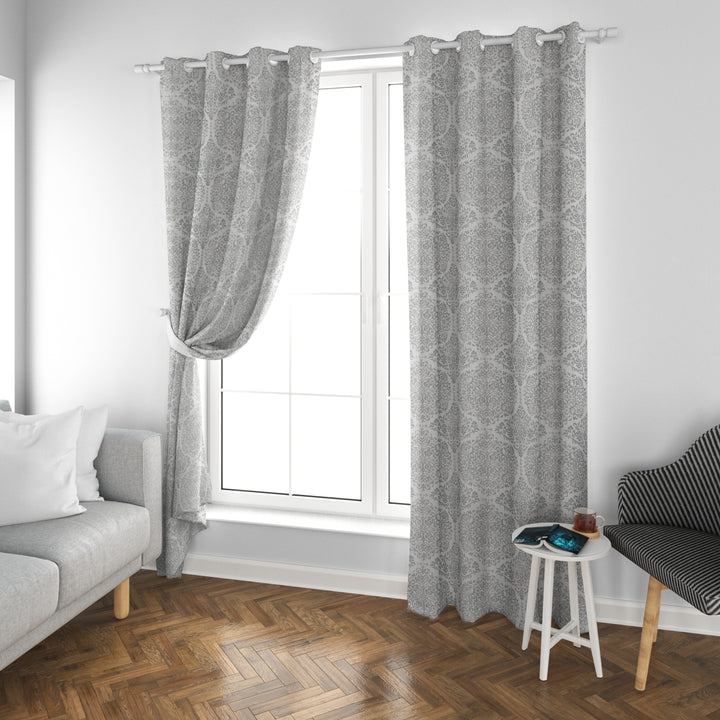White &amp; Grey Pattern Curtains