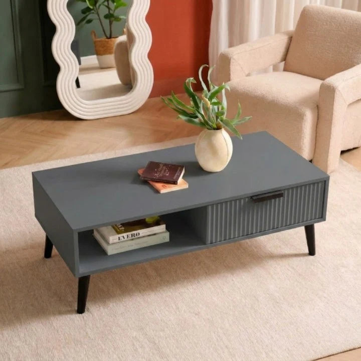 GrandVista Solid Wood Coffee Table with Drawer &amp; Open Shelf Storage