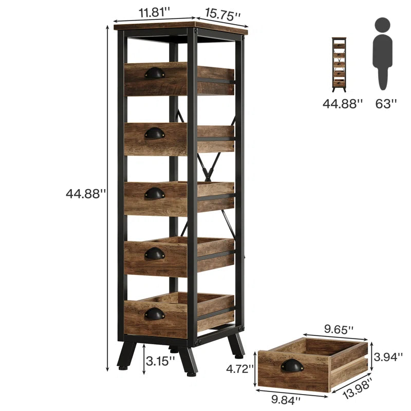 Arnatoi Narrow Snack Stand Fruit Basket Wood Fruit And Vegetable Storage Bakers Rack