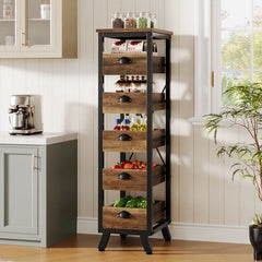 Arnatoi Narrow Snack Stand Fruit Basket Wood Fruit And Vegetable Storage Bakers Rack