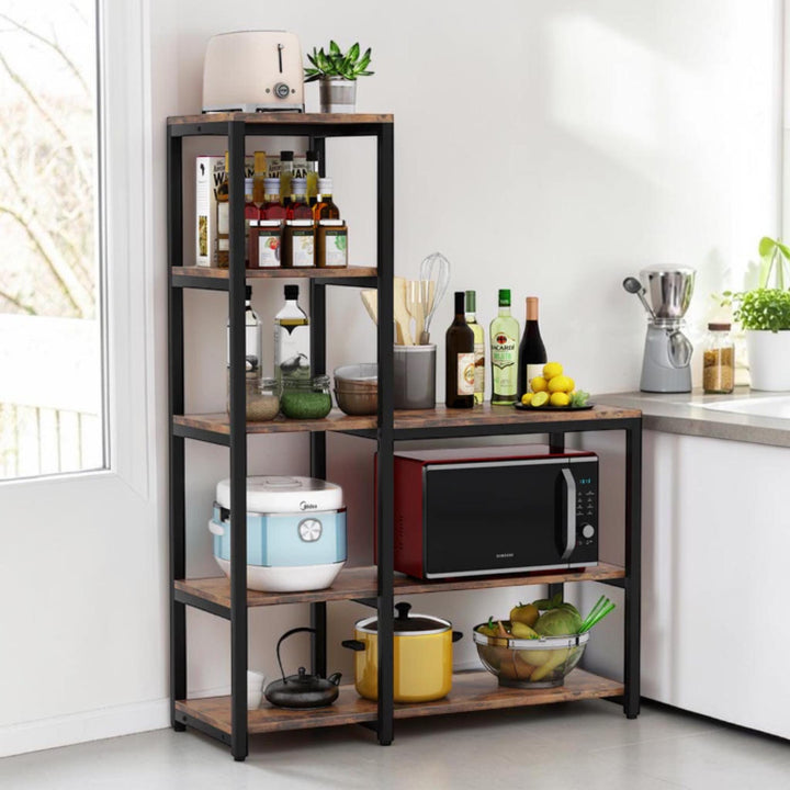 Kitchen baker’s rack dimensions and multi-tier appliance storage layout