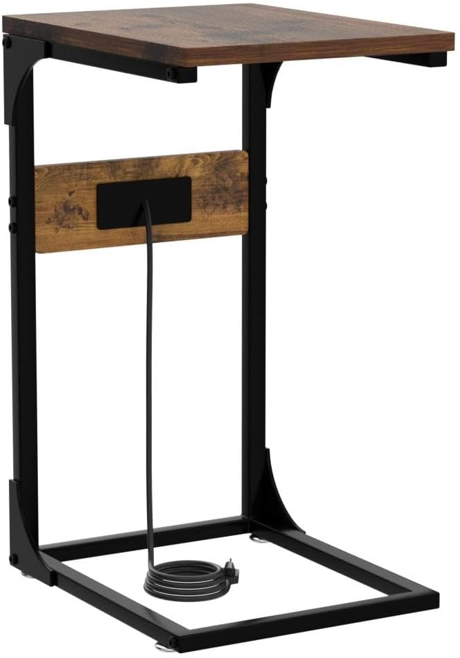 Erja C Shaped End Side Table with Charging Station