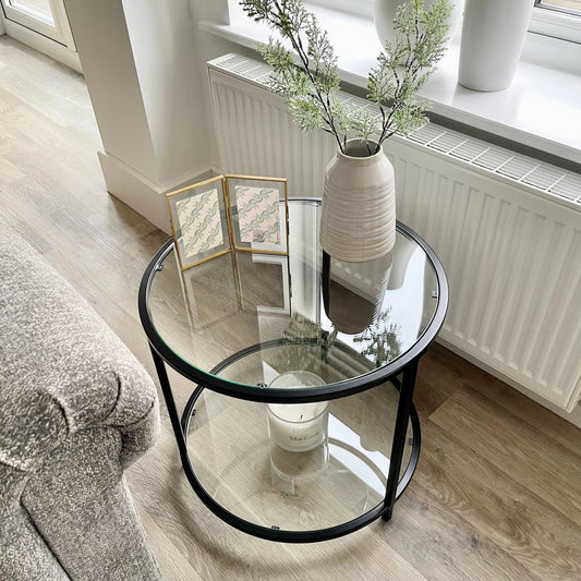 Avery Round Glass Living Lounge Metal Side Table