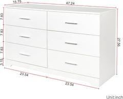 Volo White Drawer Double Dresser Living Room Organizer Cabinet Stand