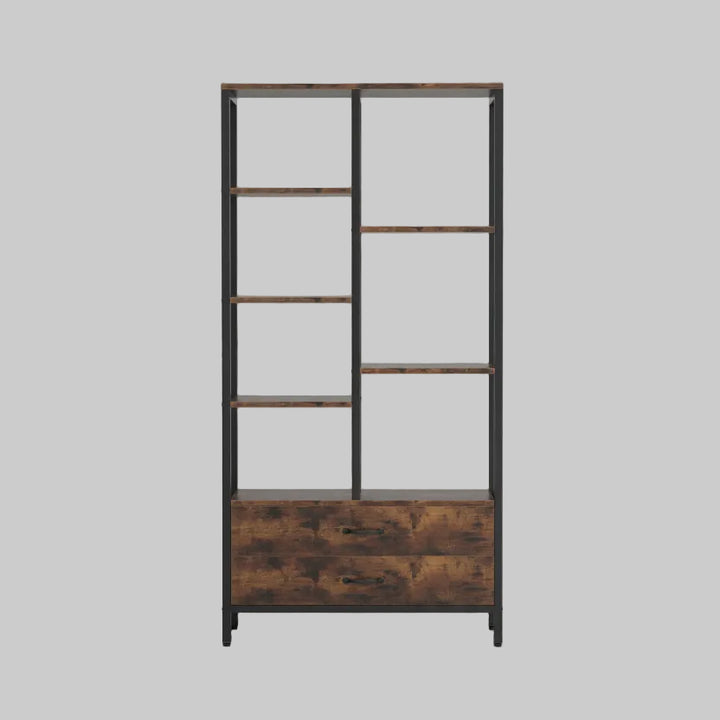 Okara Living Lounge Bookshelf with 2 Drawers &amp; Shelves Bookcase Organizer Rack