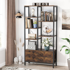 Okara Living Lounge Bookshelf with 2 Drawers & Shelves Bookcase Organizer Rack