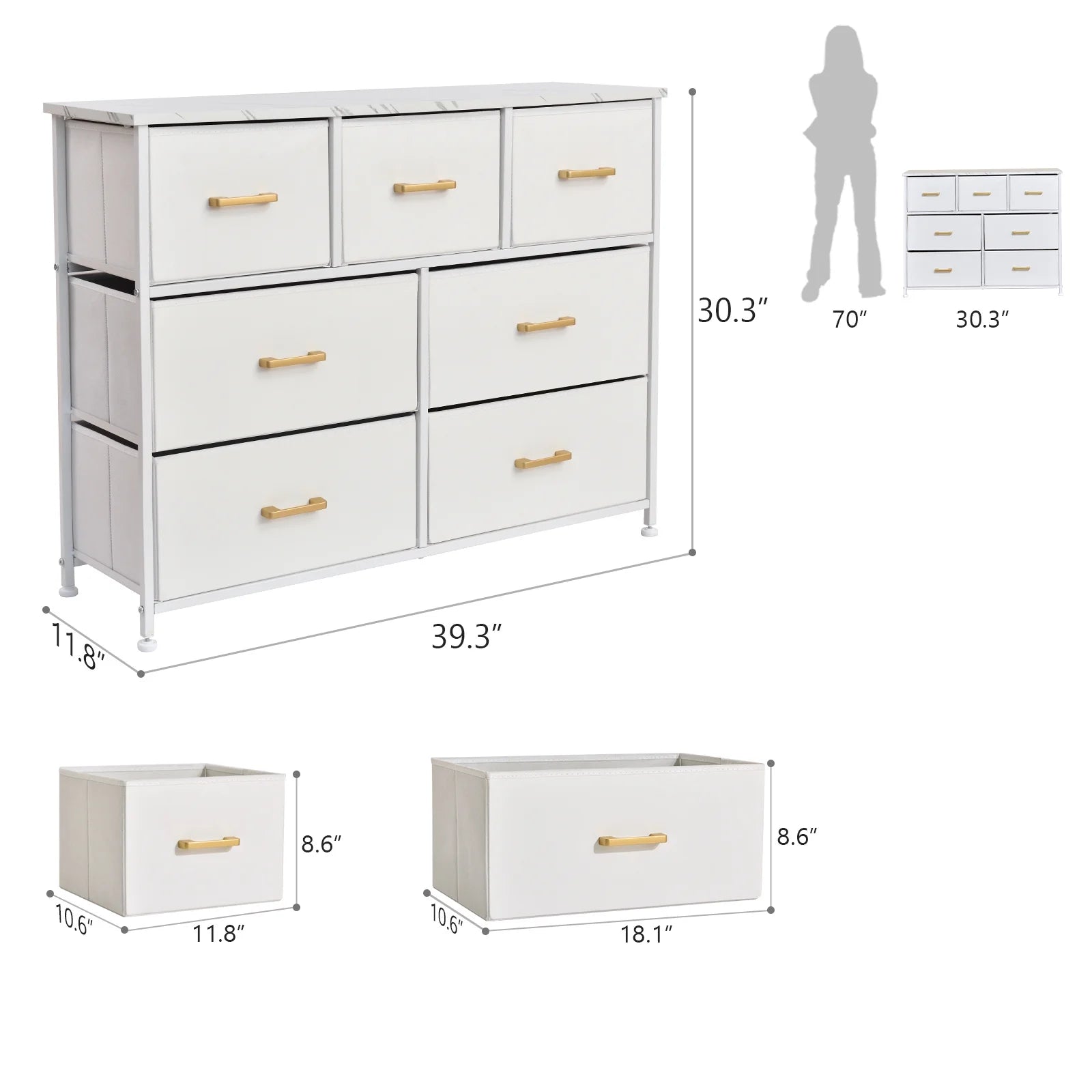 Roofail 7 Drawer Dresser Storage Living Room Hallway Organizer Cabinet Stand