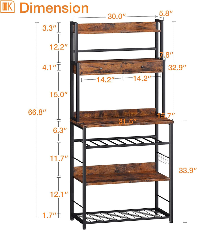 Doku Kitchen Microwave Storage Drawers Bakers Rack With Hooks