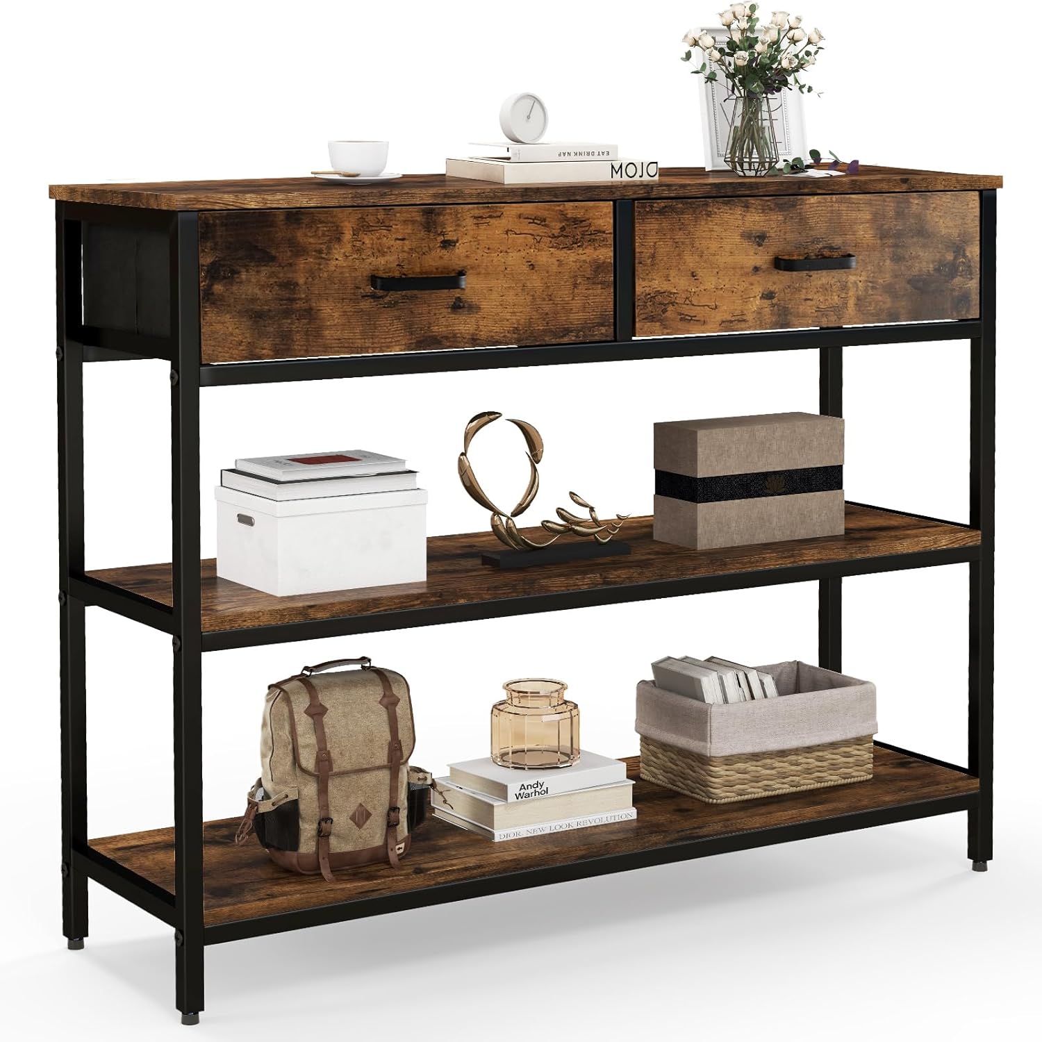 Kotulu Industrial Hallway Entryway Living Room Drawing Media LED Console Table