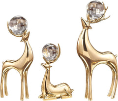 Golden Statue Deer Pearl Sculpture Decor (3pcs) - waseeh.com