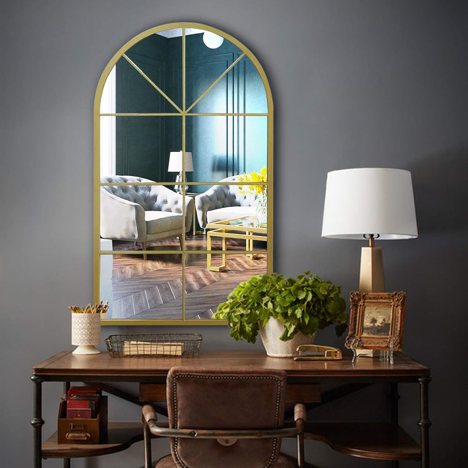 Smithin Mounted Hanging Arched Window Frame Home Decor Mirror