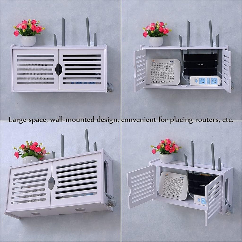 Constricted Router Wifi Double Door Wall Mounted Floating Bracket Shelve